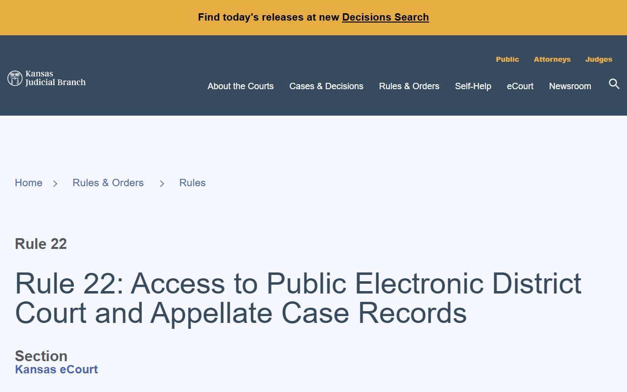 Harvey County court records Kansas Supreme Court Rule 22 access