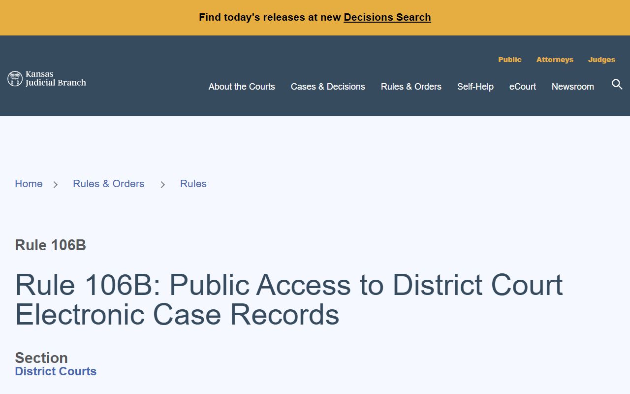 Harvey County court records Kansas Supreme Court Rule 106B confidentiality