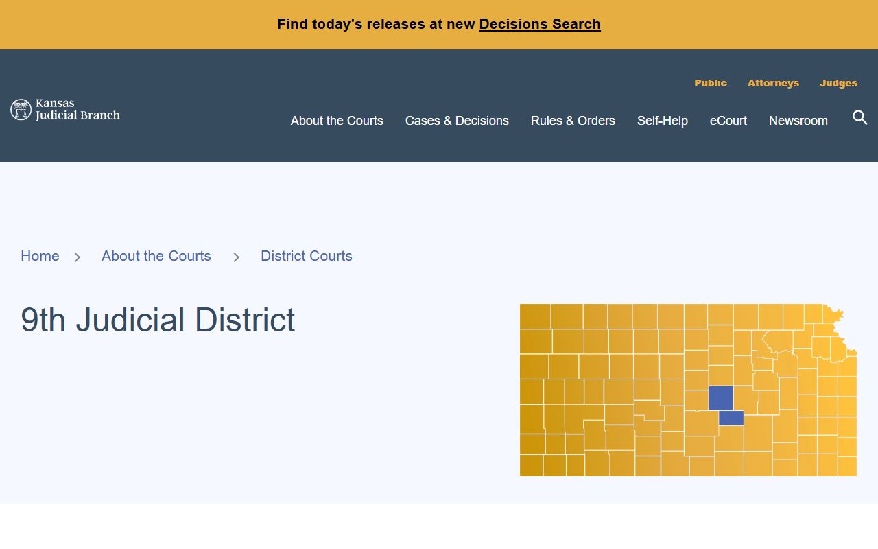 Harvey County District Court records Ninth Judicial District listing