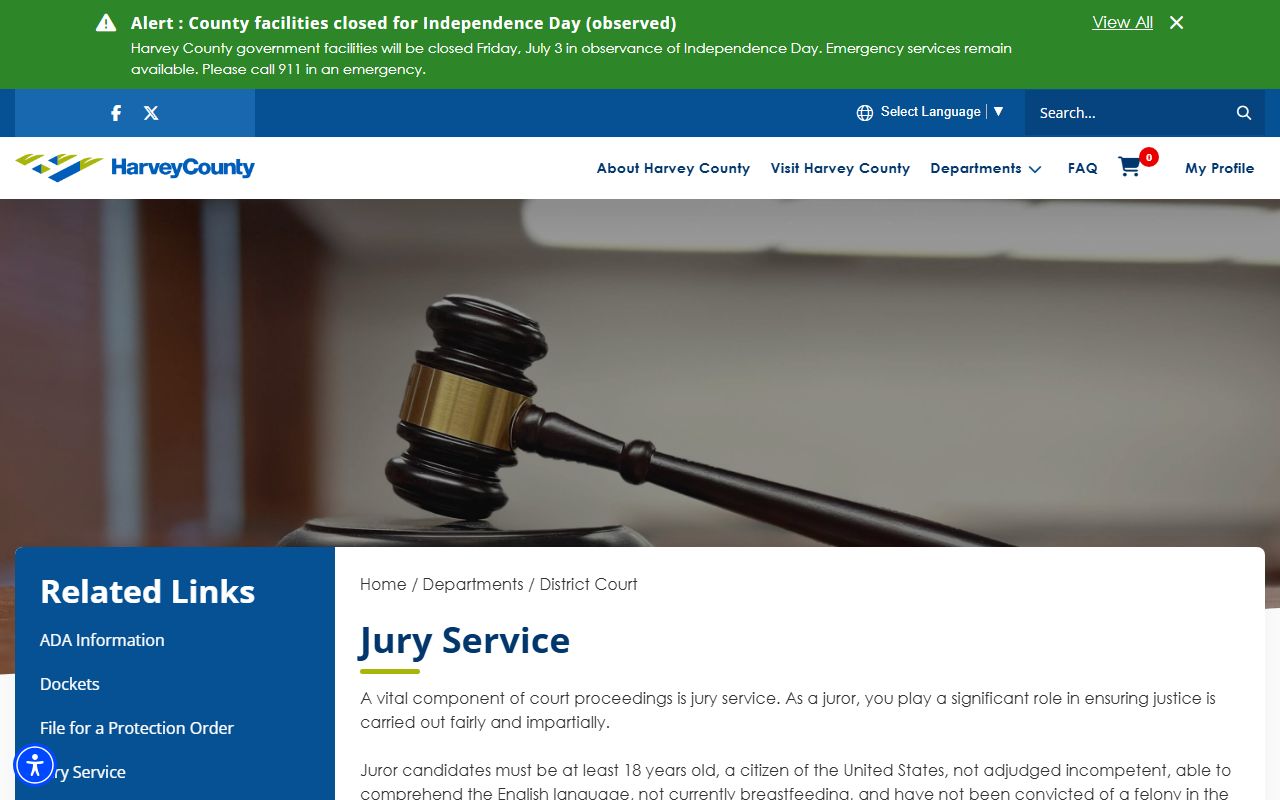Harvey County District Court records jury service information