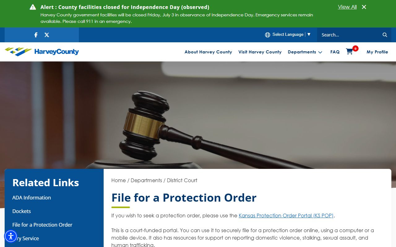 Harvey County District Court records protection order filing
