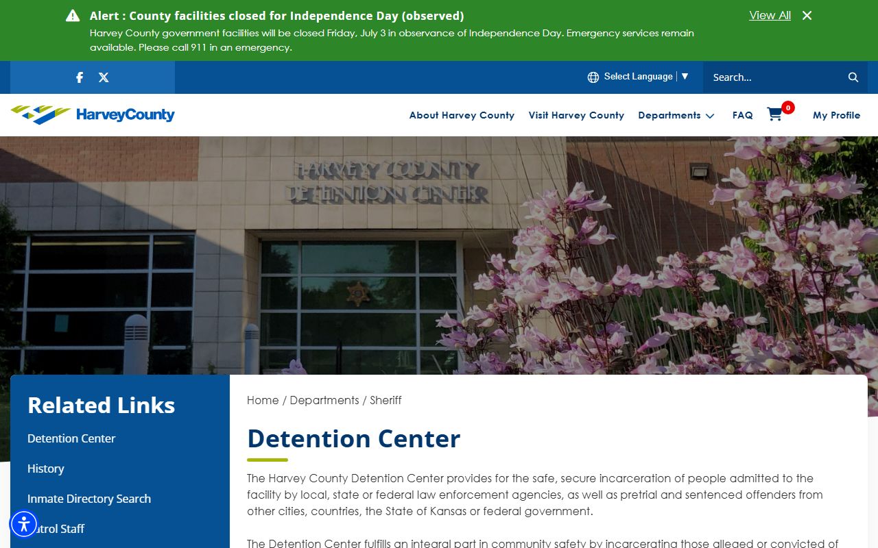 Harvey County inmate records detention center services