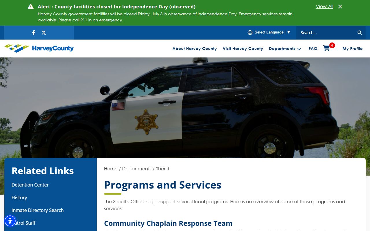 Harvey County inmate records sheriff programs and services