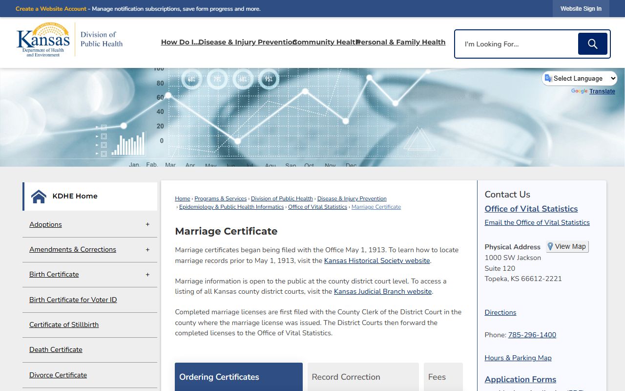 Harvey County marriage records KDHE marriage certificate order page