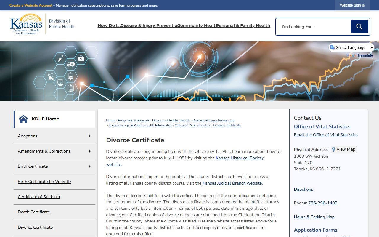 Harvey County divorce records KDHE divorce certificate page
