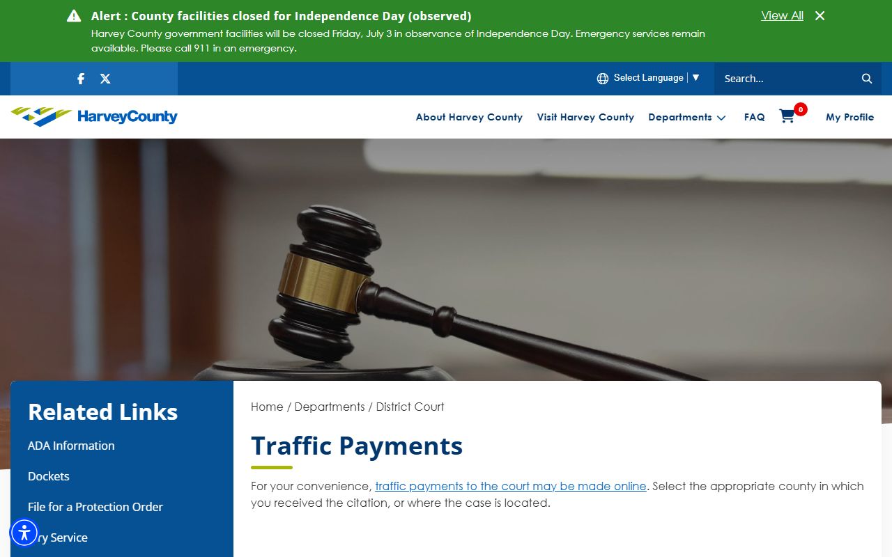 Harvey County traffic court records District Court traffic payments page