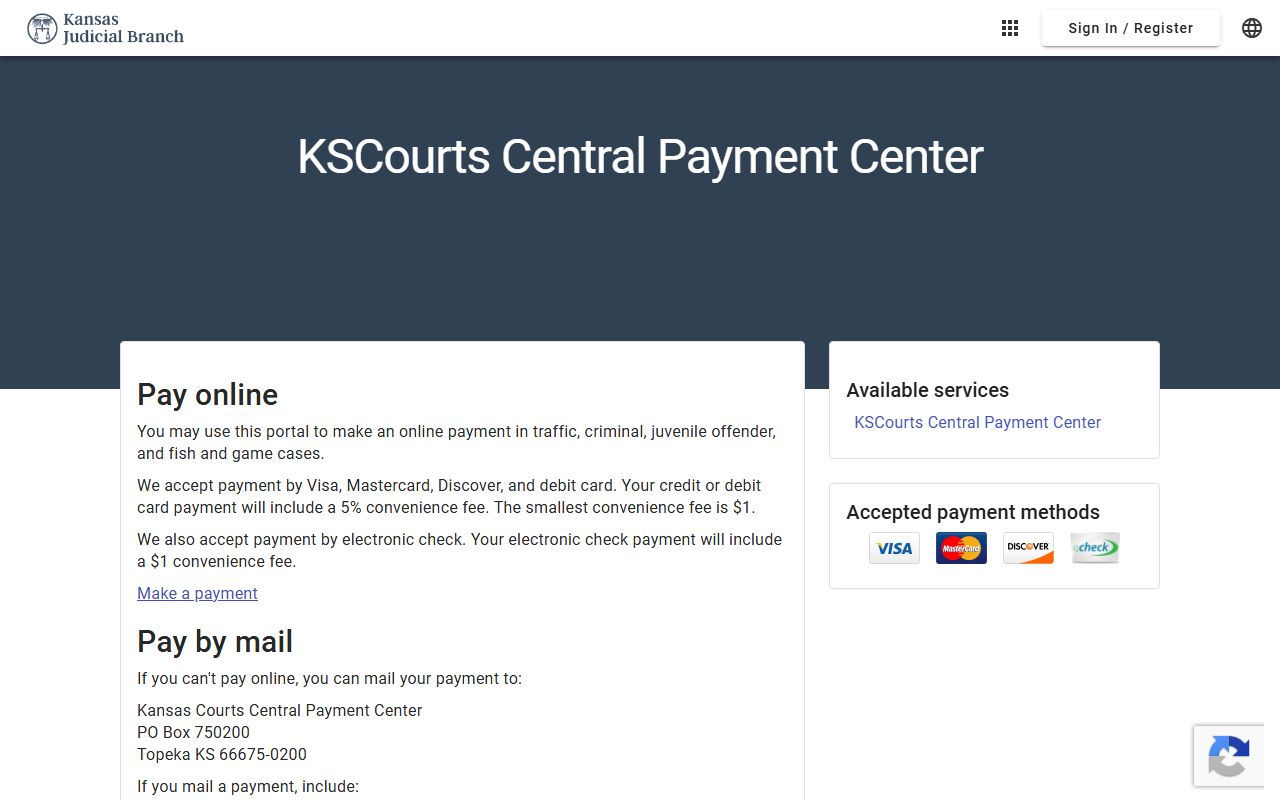 Harvey County traffic court records Kansas Central Payment Center page
