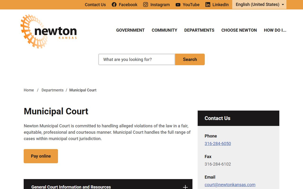 Harvey County traffic court records Newton Municipal Court information