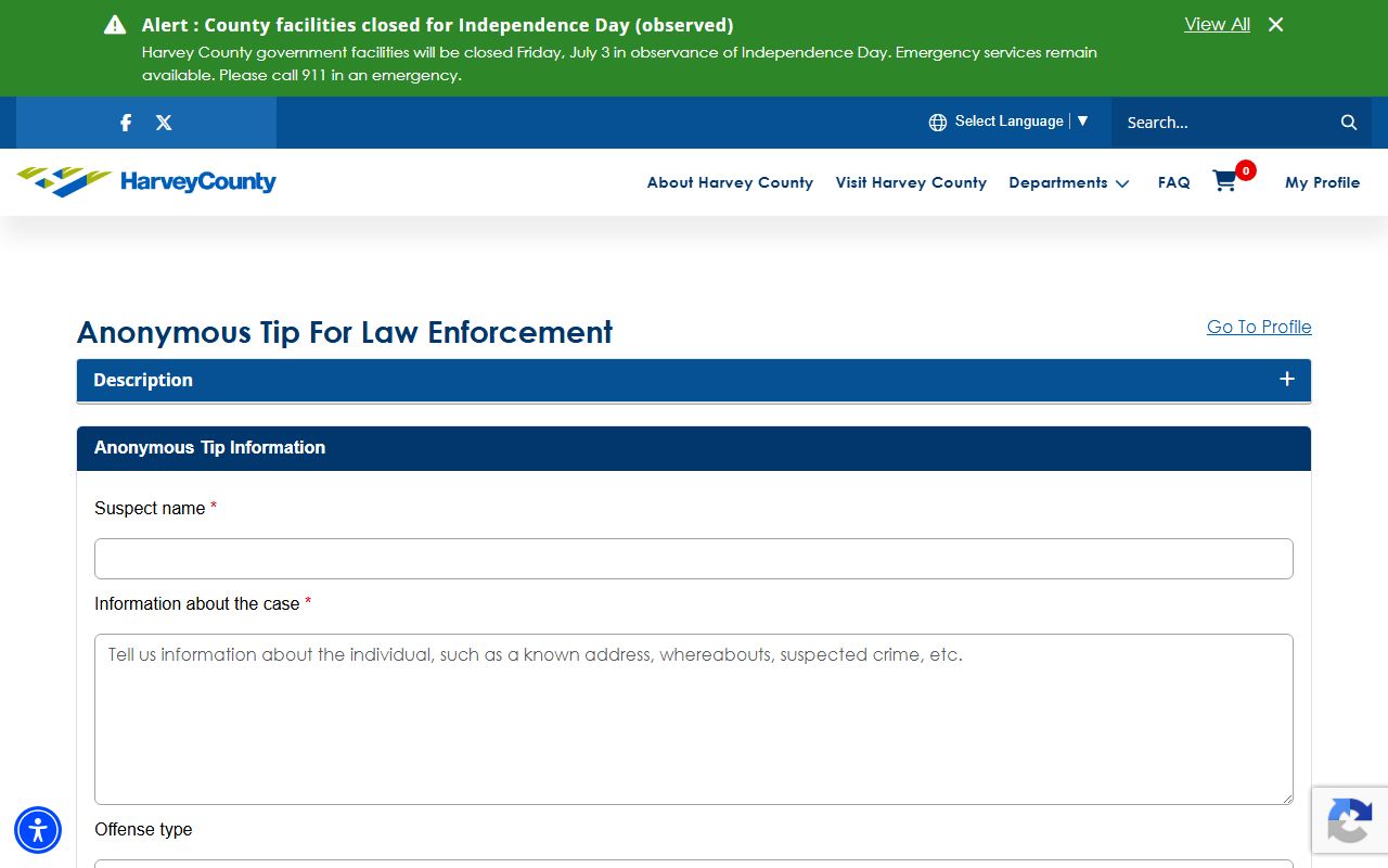 Harvey County warrant search anonymous warrant tip form